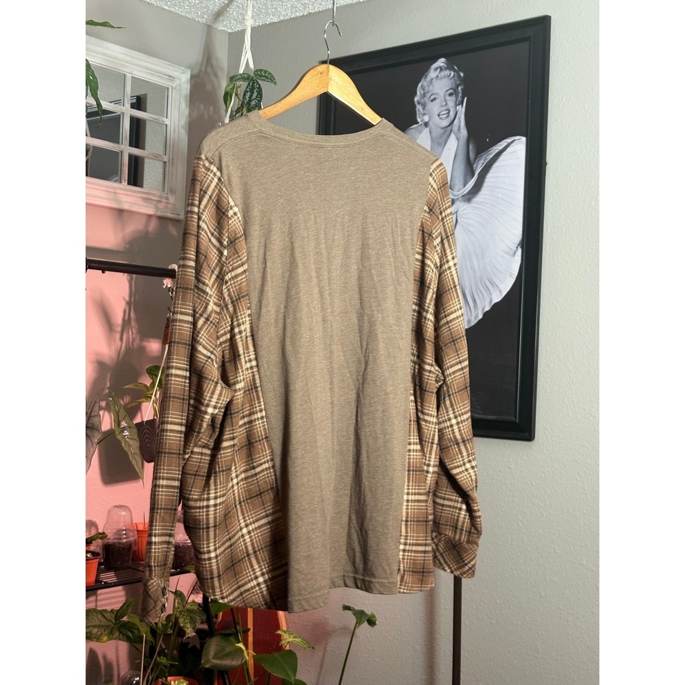 Pendleton Mixed Media Top Womens XL Brown Plaid Flannel Graphic Tee Southwestern - Picture 4 of 7